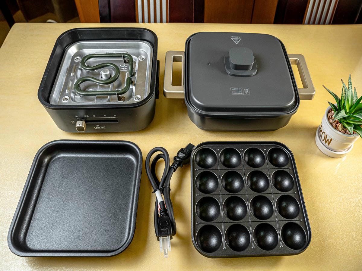 義大利Giaretti多功能陶瓷火鍋電烤盤│一機多用，３L容量，燉、煮、燜、烤、煎、炸通通行，附贈章魚燒烤盤！